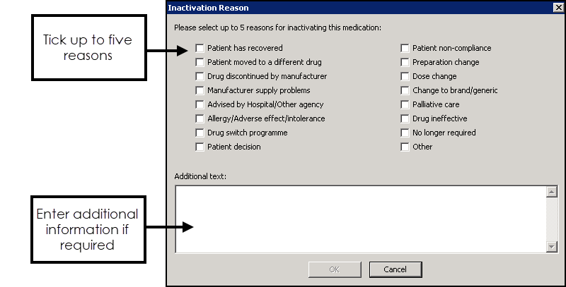 CMS Inactivation Reason screen