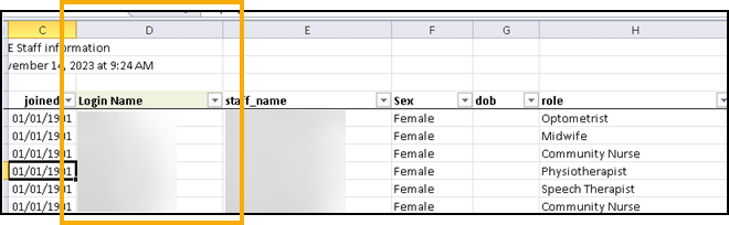 Excel - Staff Report - Login name shout out